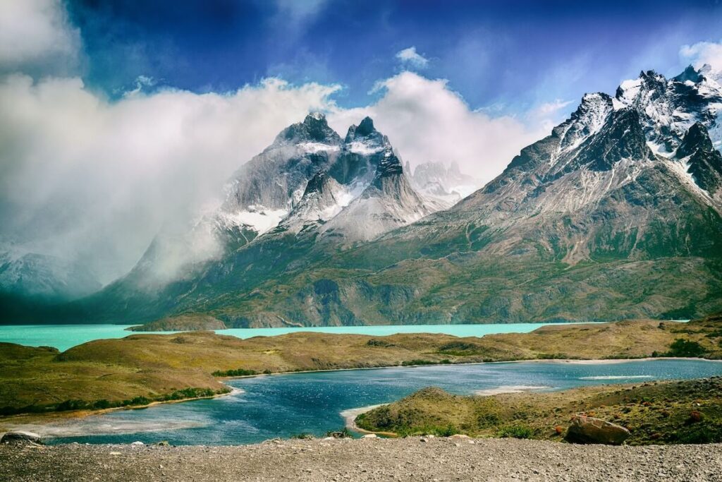 panoramic view of lake in Torres del Paine