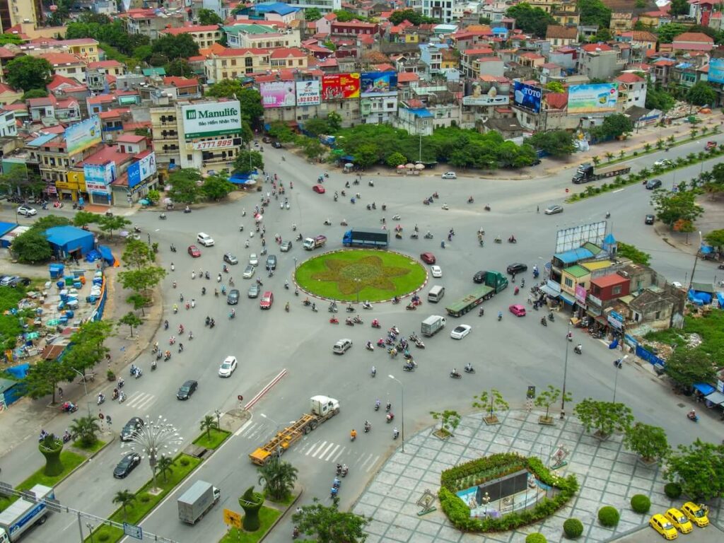 aerial view of Haiphong city traffic