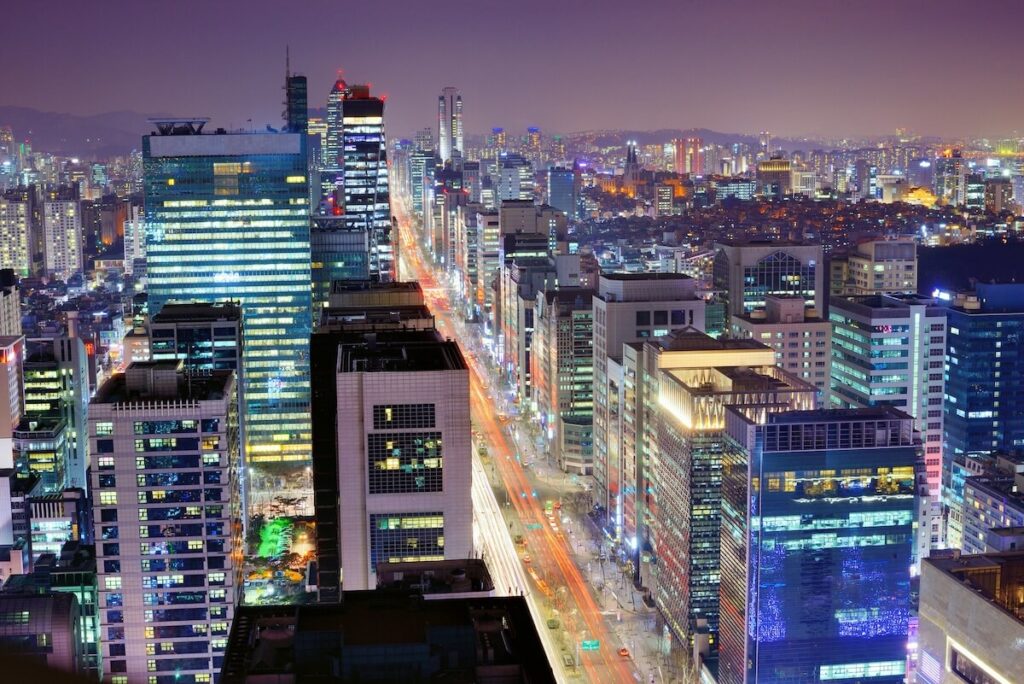 aerial view of Gangnam at night