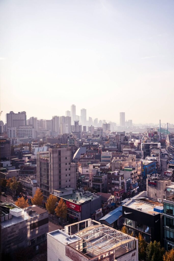 aerial shot of building in Seoul