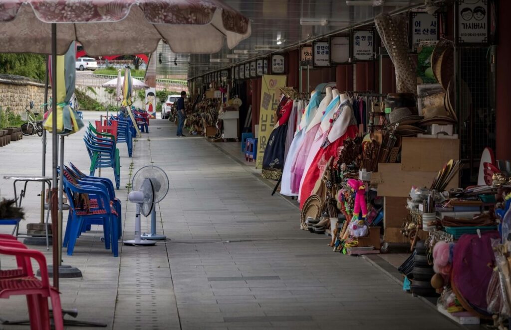 Korean traditional market selling various souvenirs