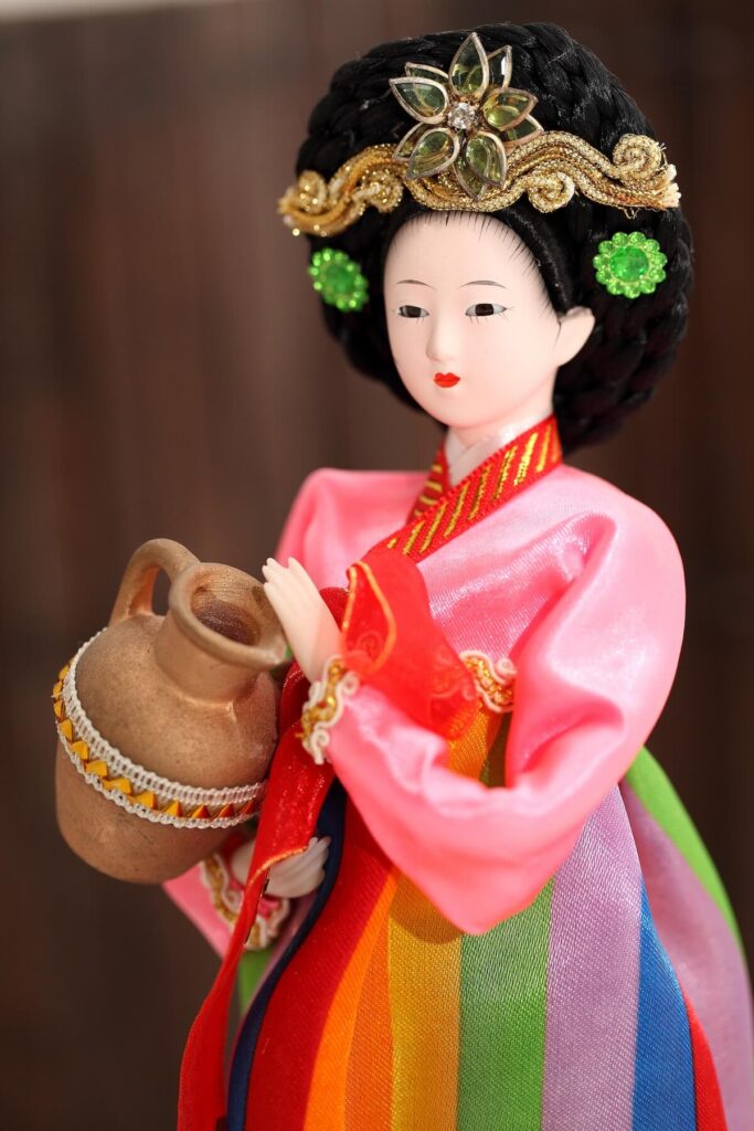 a Korean doll wearing hanbok