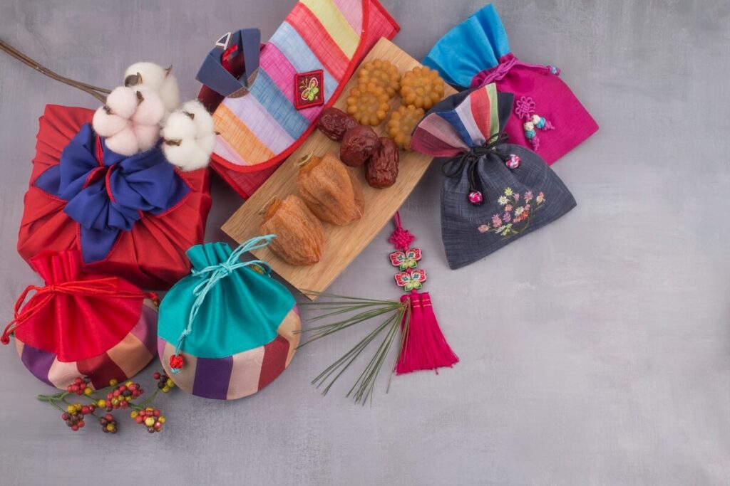 colorful silk pouches