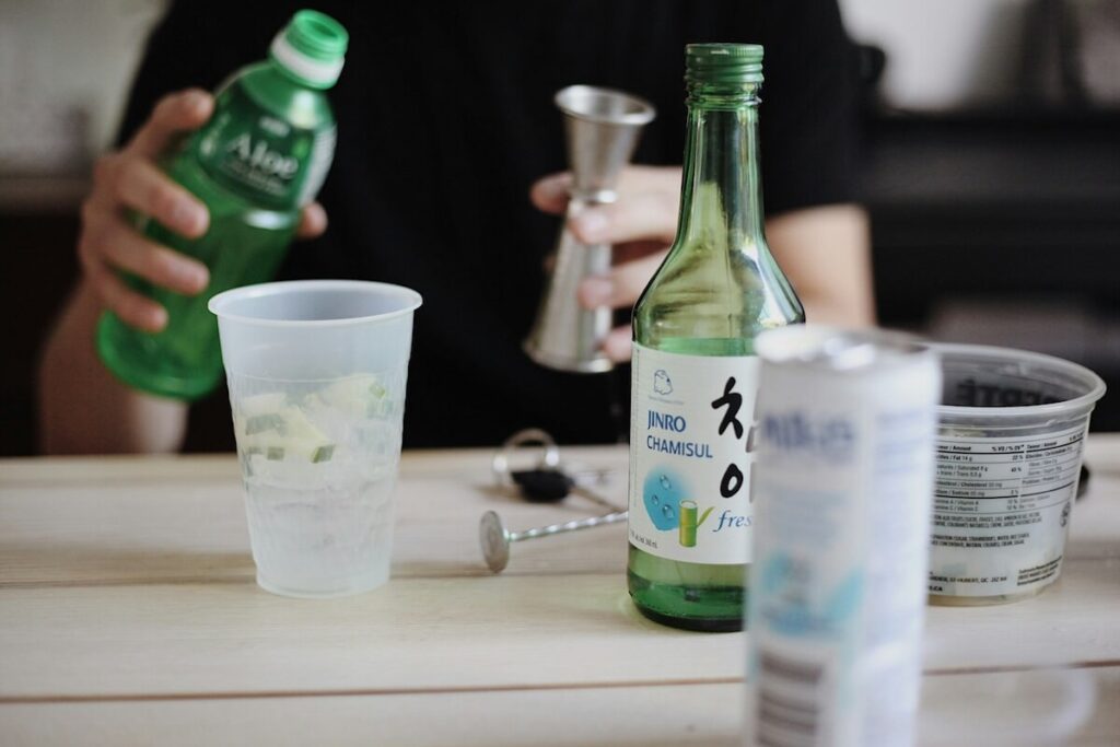 soju bottle among other drinks