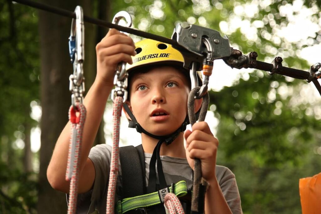 boy in zipline