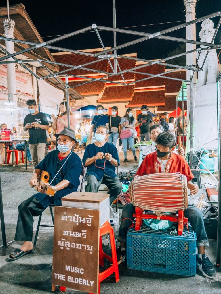 musicians and buskers in night market in Chiang Mai
