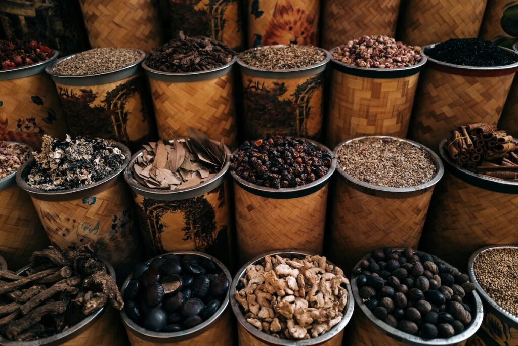 dried herbs and spices in Vietnamese market