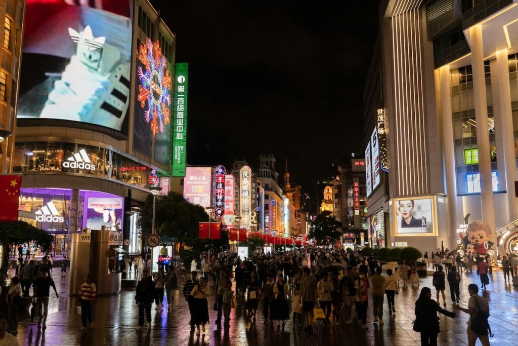 shops, malls, and crowds in Shanghai