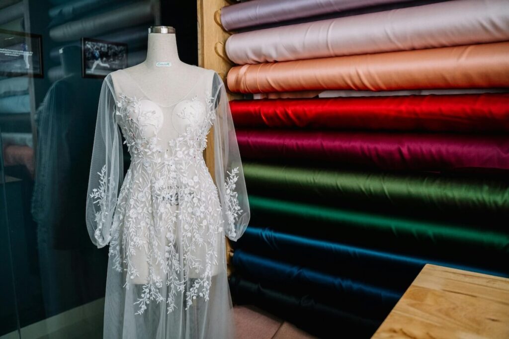tailored dress in mannequin in a tailor shop