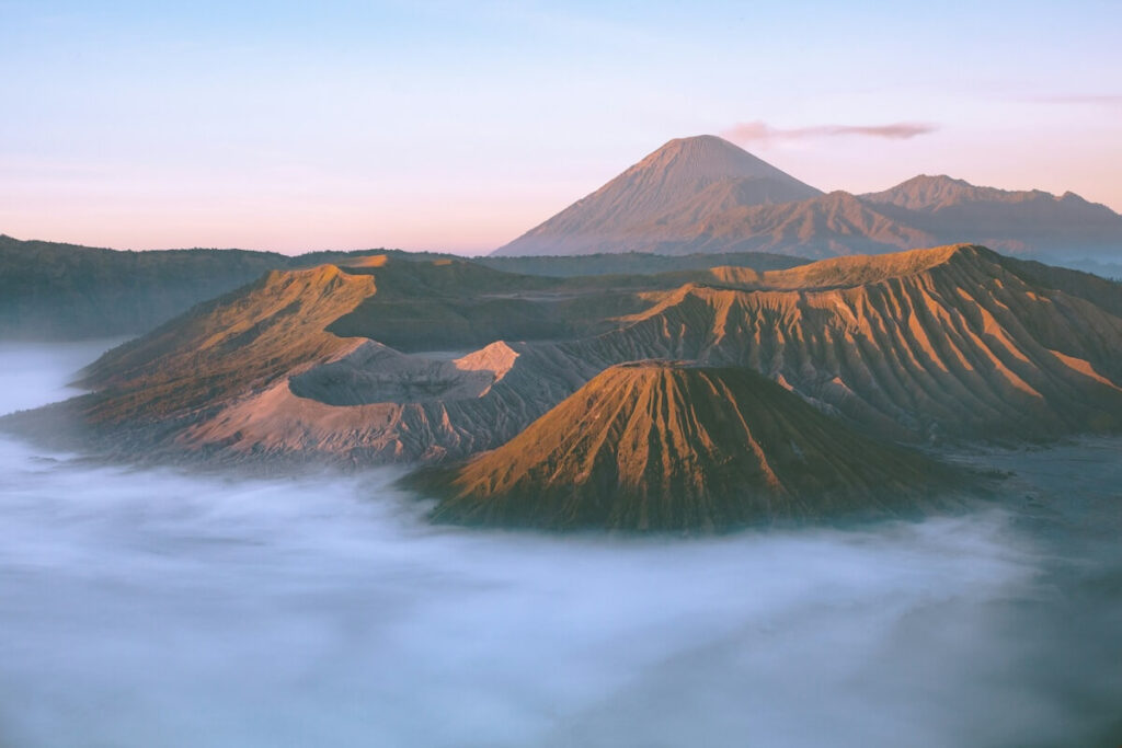 clouds around Mount Bromo in Indonesia