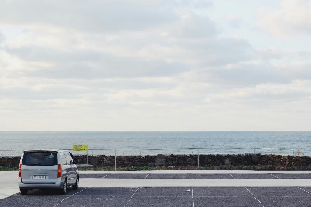 car parked near beach in Jeju