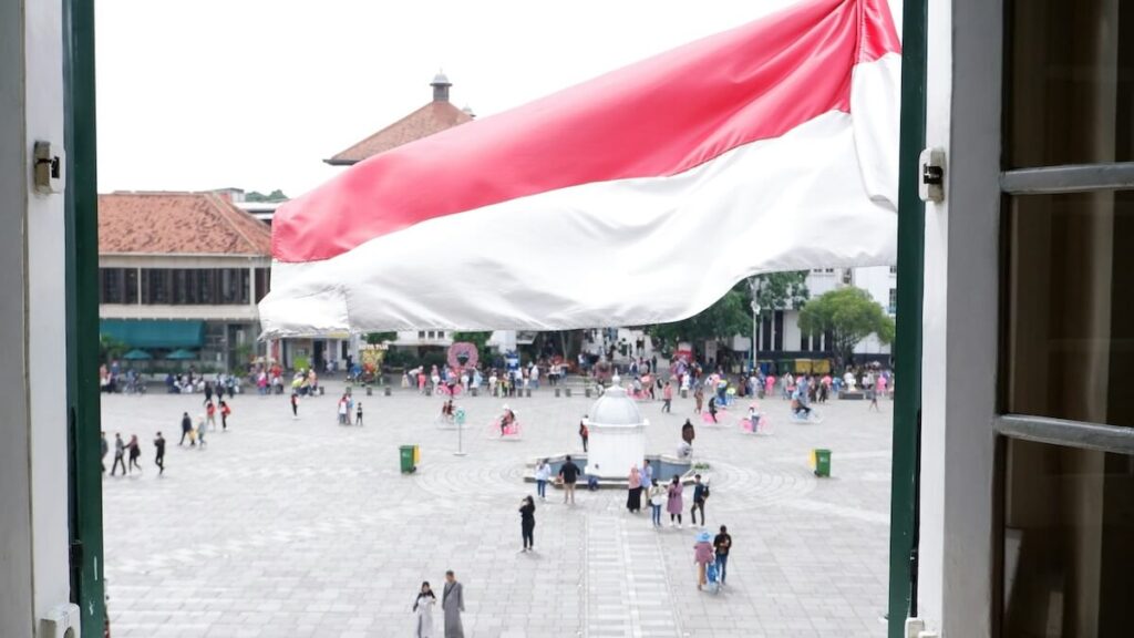 Indonesian flag waving at Fatahilah Square in Jakarta