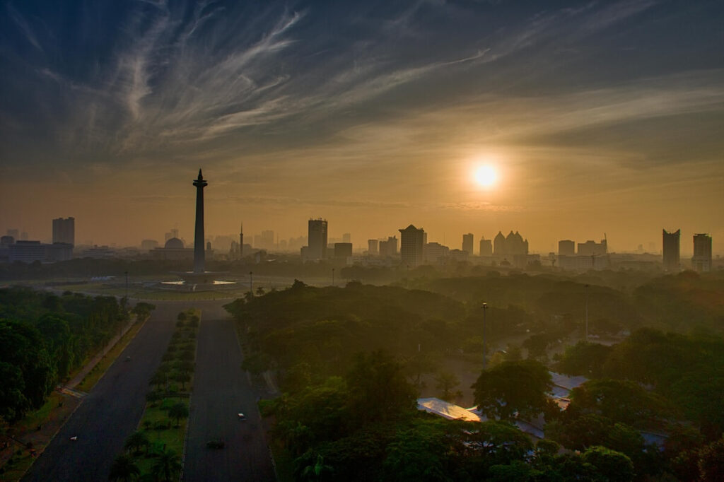 panoramic view of Jakarta cityscape during golden hour