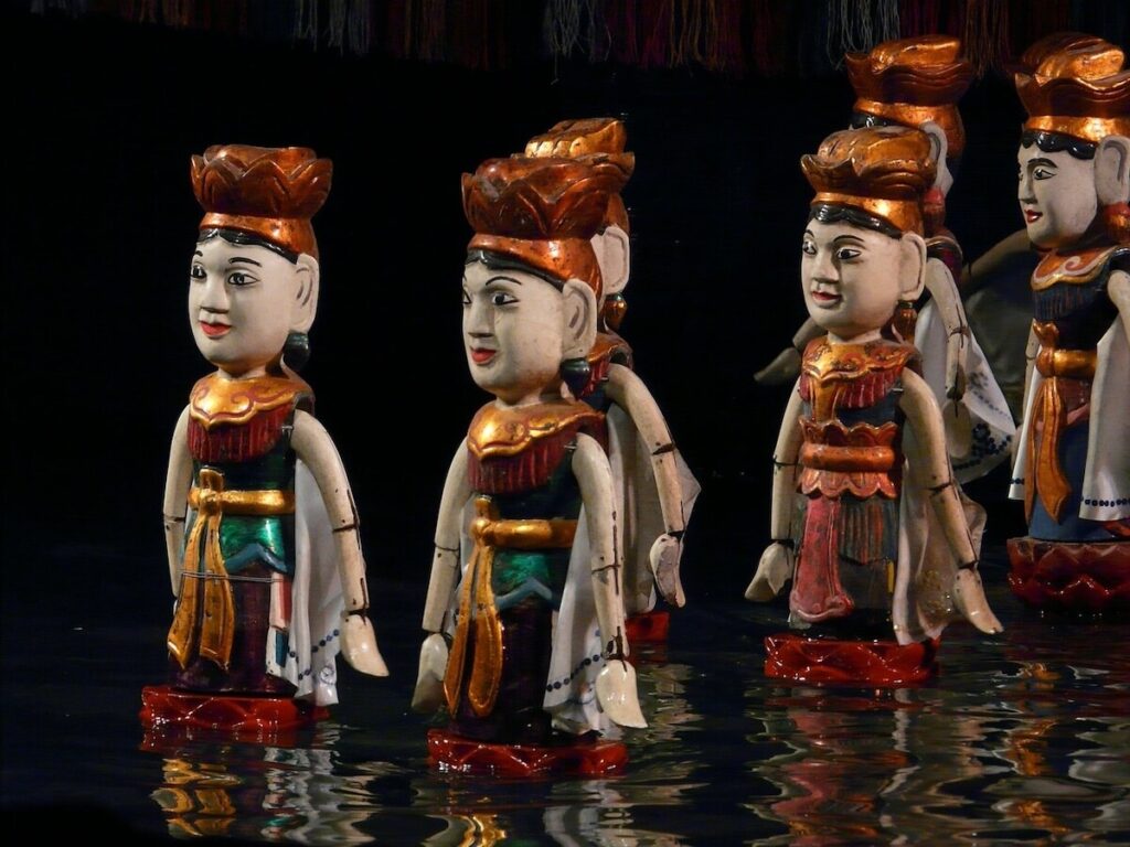 close up of water puppets in Hanoi, Vietnam