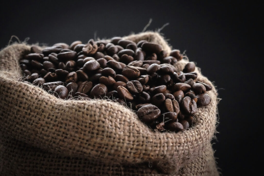 sack of roasted coffee beans