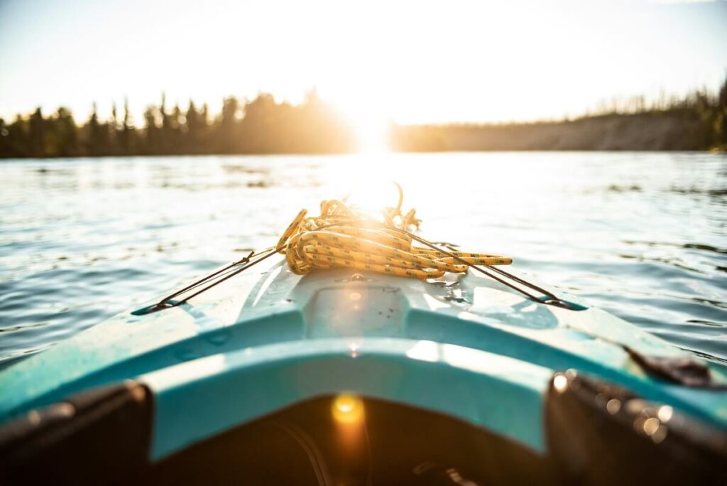 sunlight pouring over kayak in Kenai, Alaska