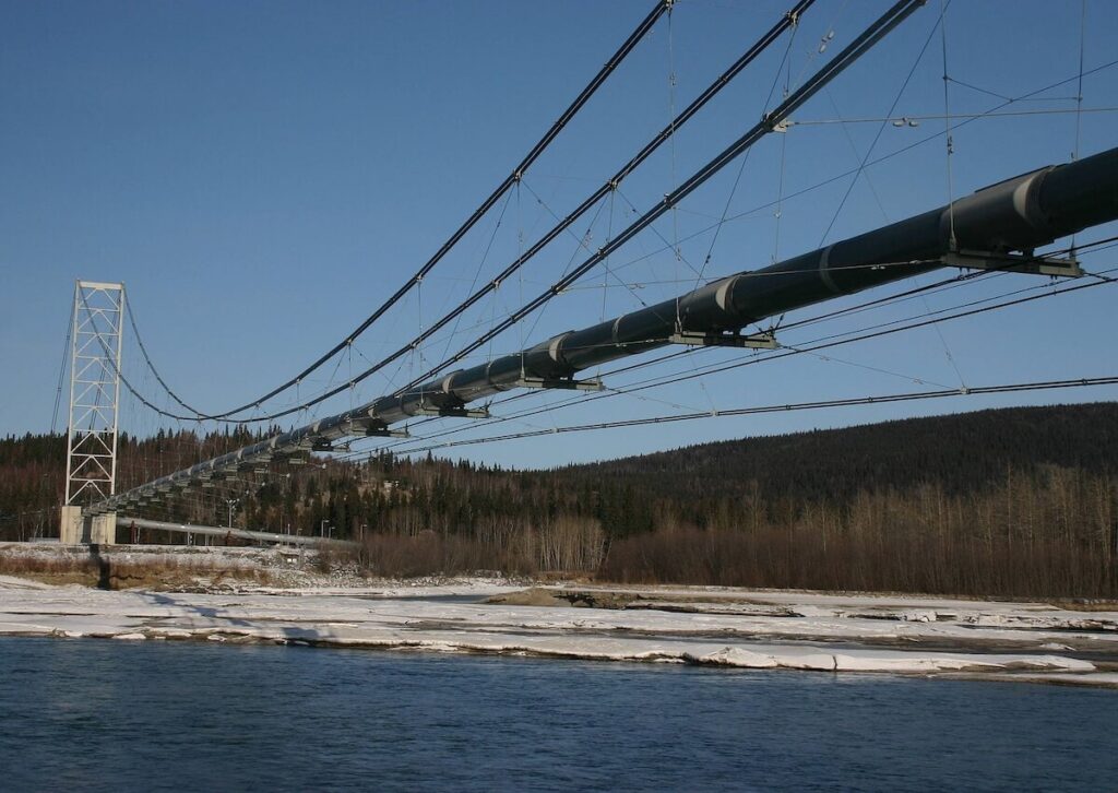 The Trans-Alaska oil pipeline over the Tanana River