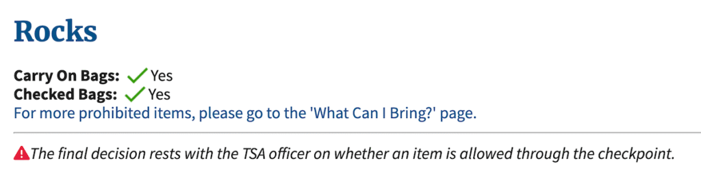 screenshot from the TSA website