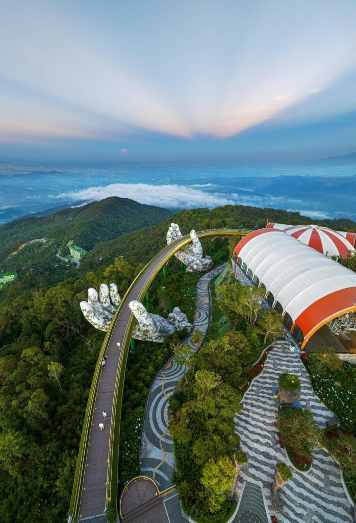 aerial view of Ba Na Hills' Golden Bridge