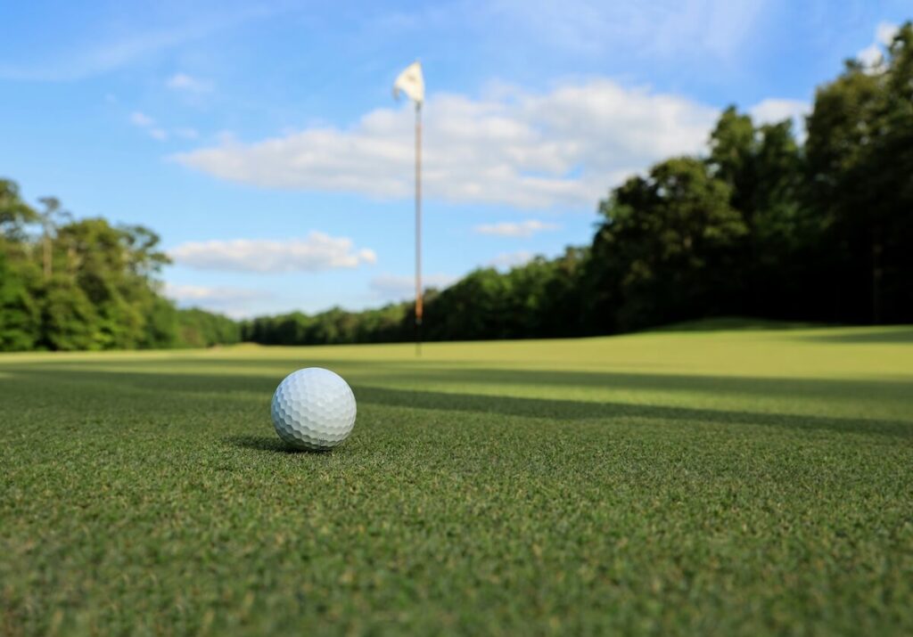 close up of golf ball in golf course