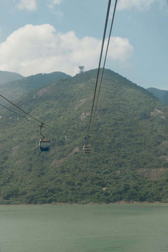 cable cars crossing Ngong Ping in Hong Kong