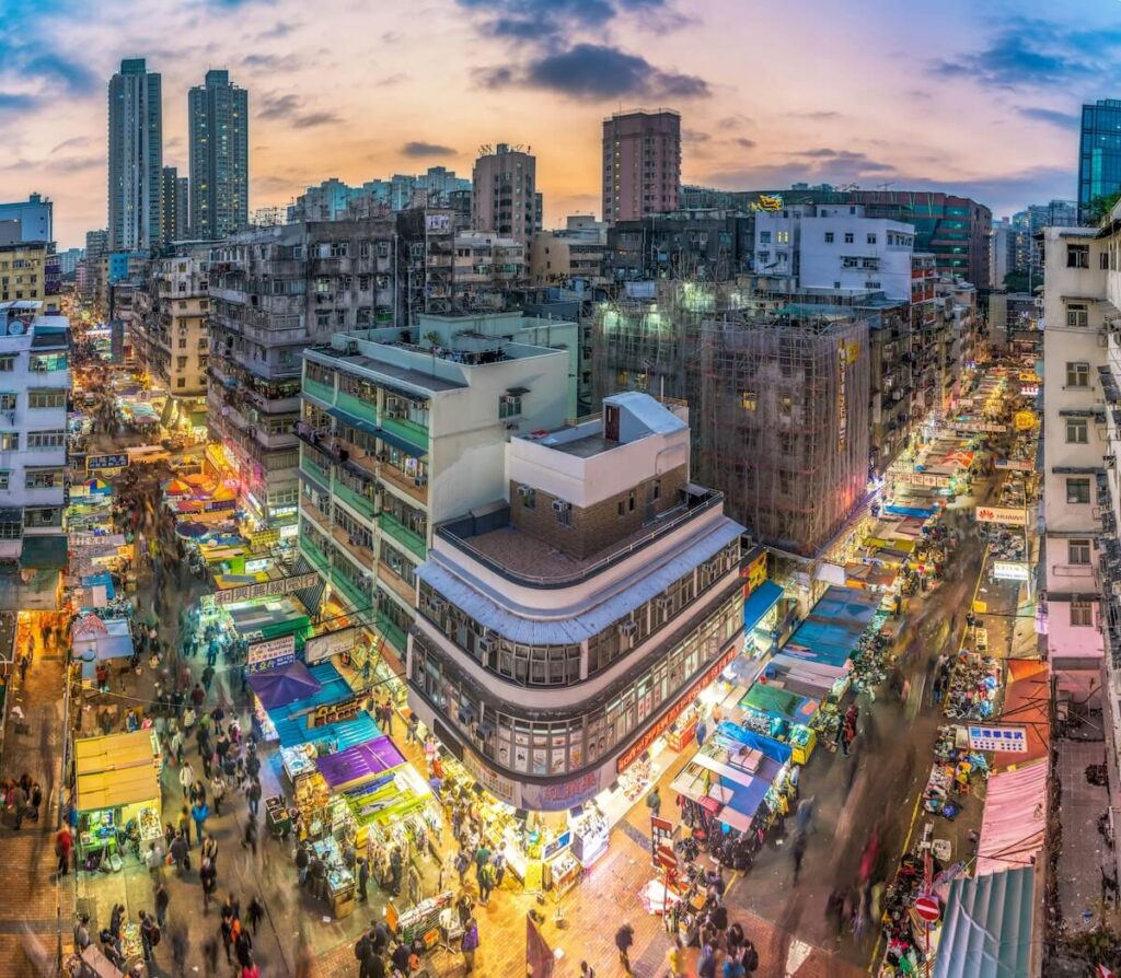 colorful aerial view of Sham Shui Po markets