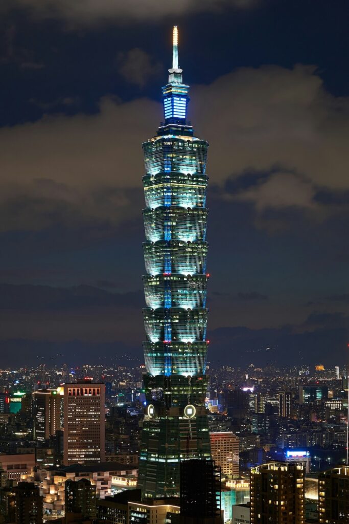 towering Taipei 101 at night