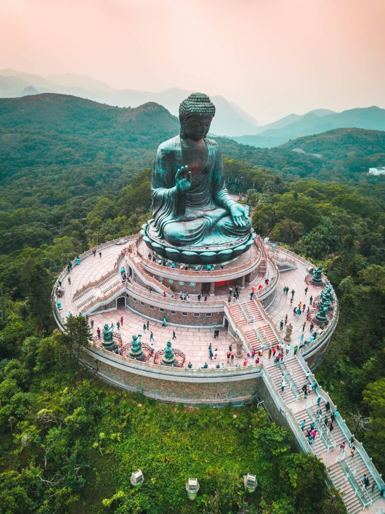 aerial view of Tian Tan Buddha in Lantau Island
