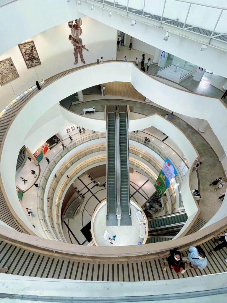 aerial view of spiral staircase inside the Bangkok Art and Culture Centre