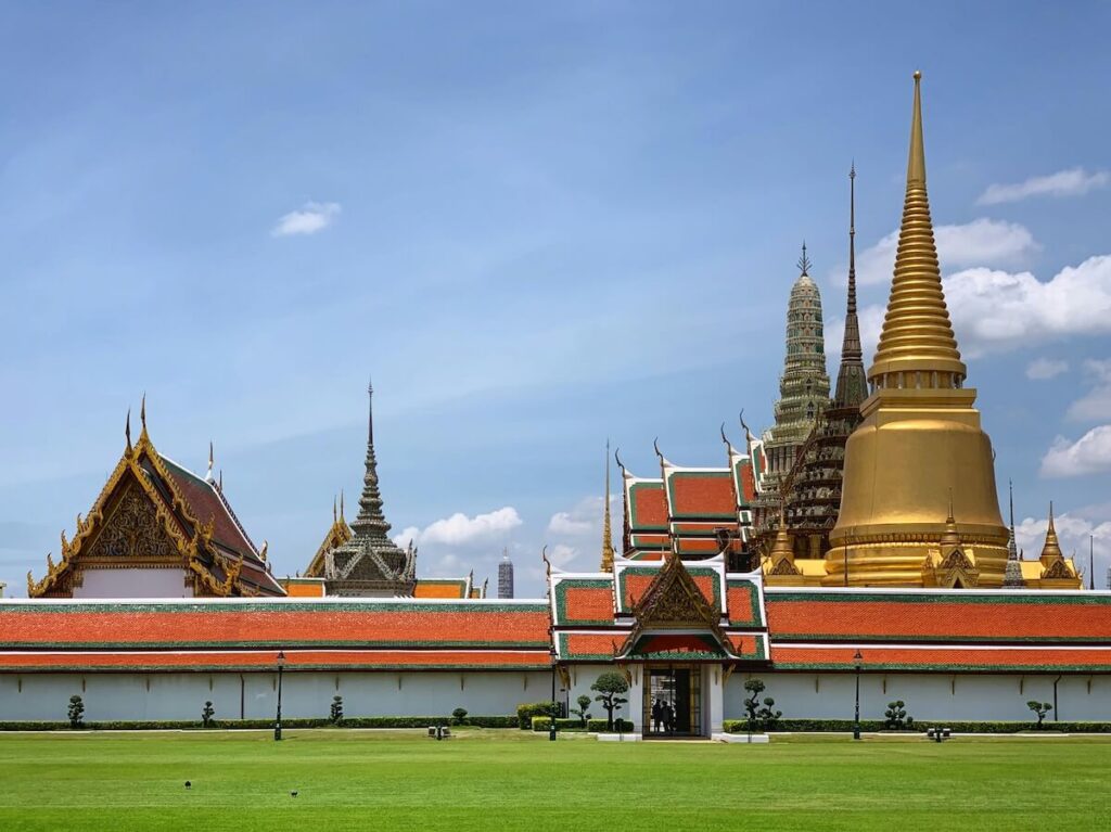 temples and shiny pagodas at the Grand Palace