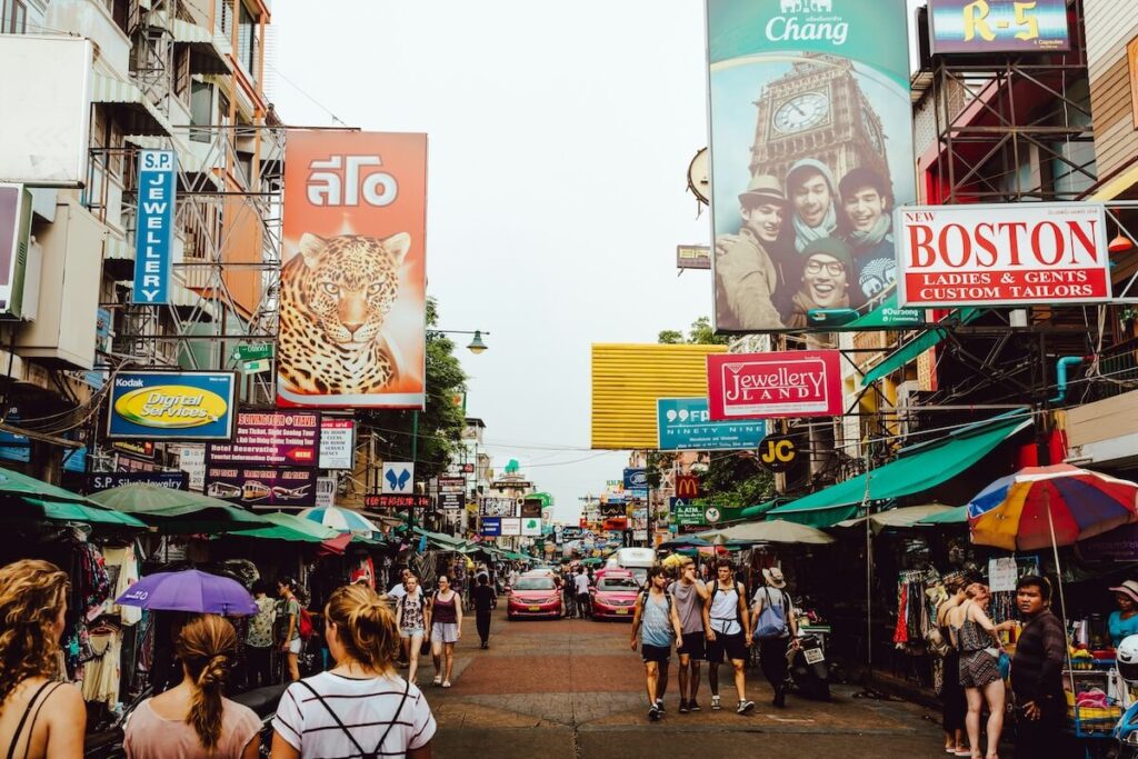 people walking along Khao San Road