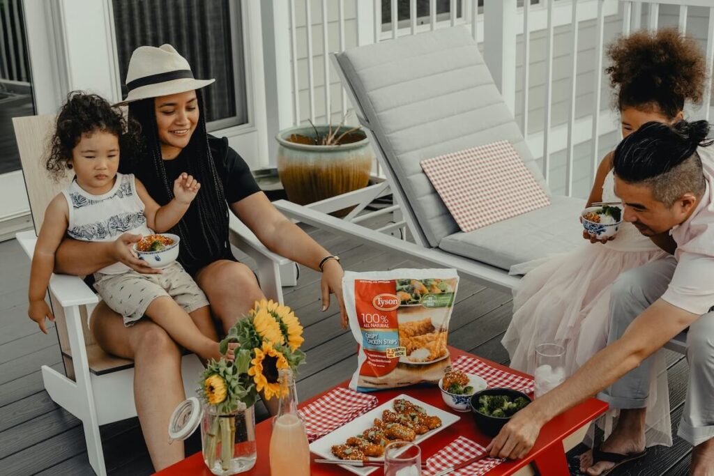 family eating Tyson food products