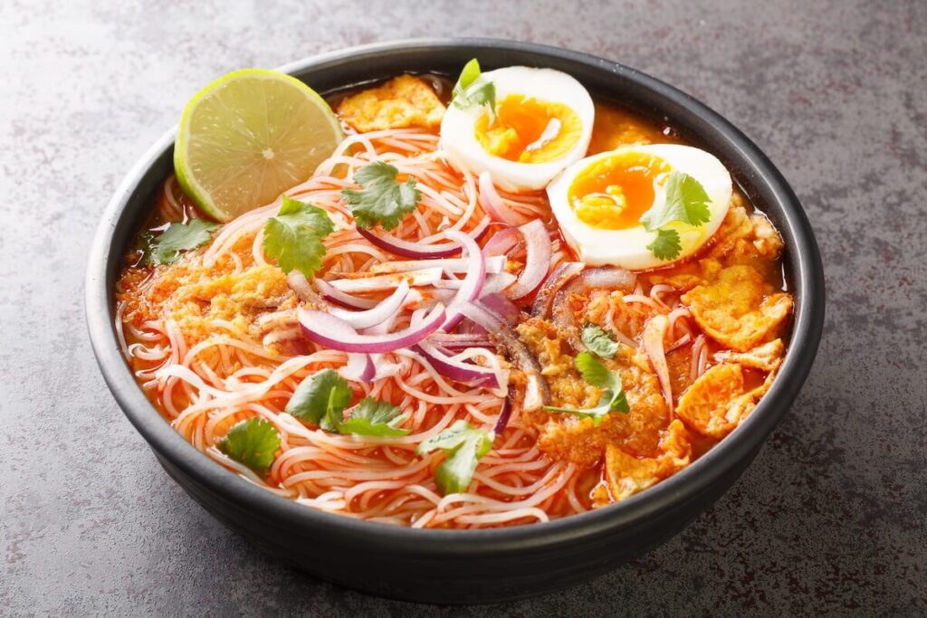 bowl of Mohinga, a Burmese dish