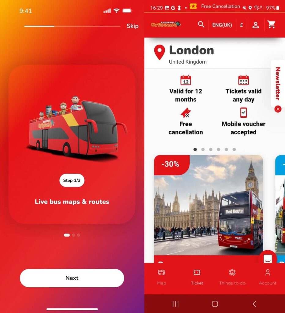Find hop-on hop-off tours on City Sightseeing