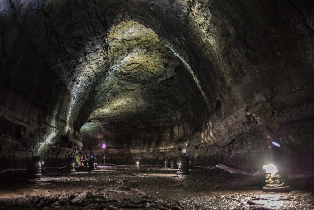 inside the Manjanggul Lava Tube Cave