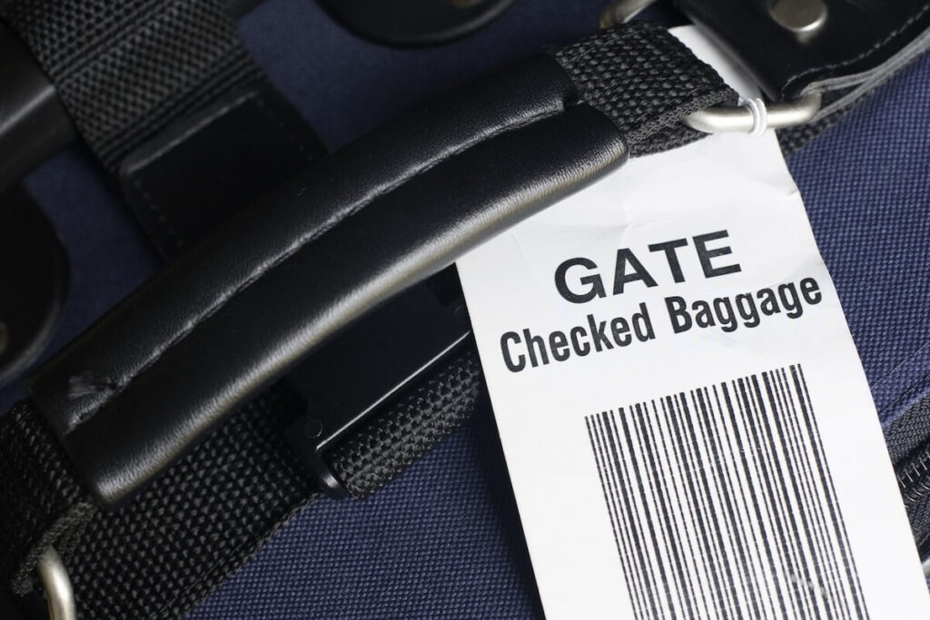 closeup of checked baggage tag