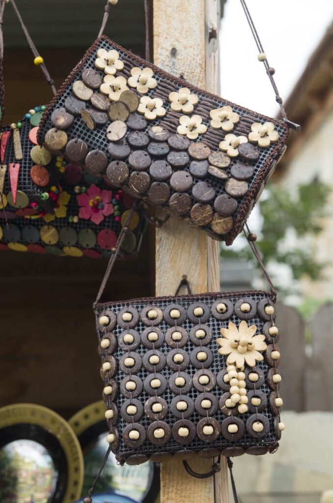 coconut shell bags on display