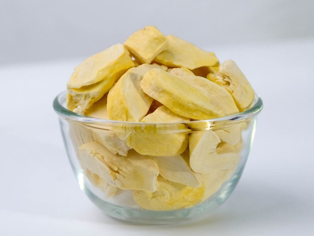 freeze dried durian on bowl