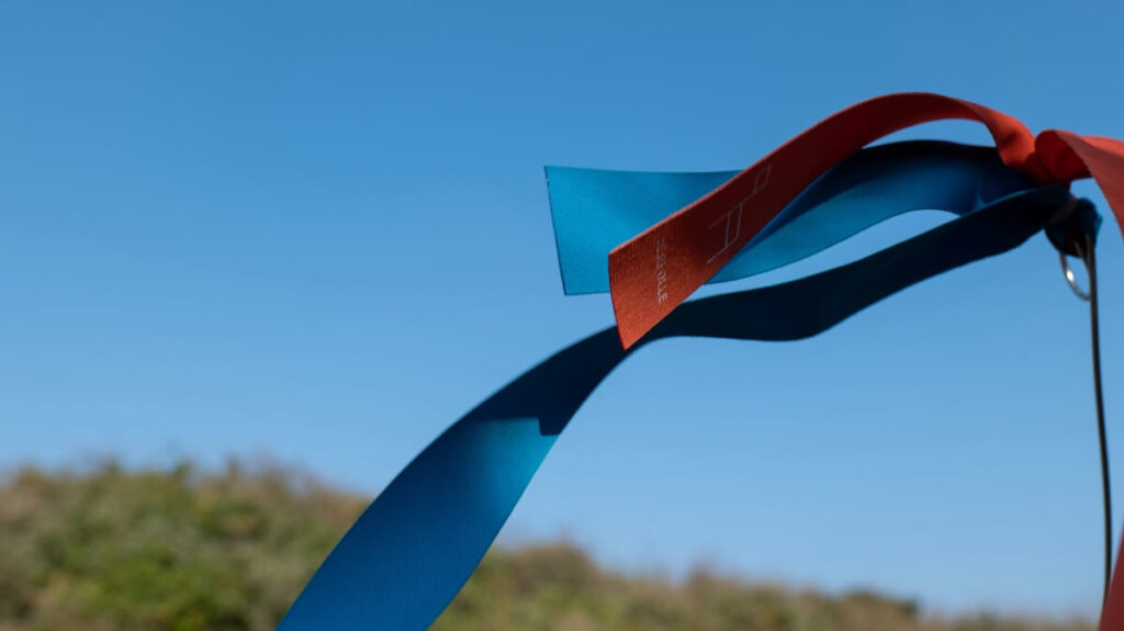 closeup of Jeju Olle Trail marker ribbons