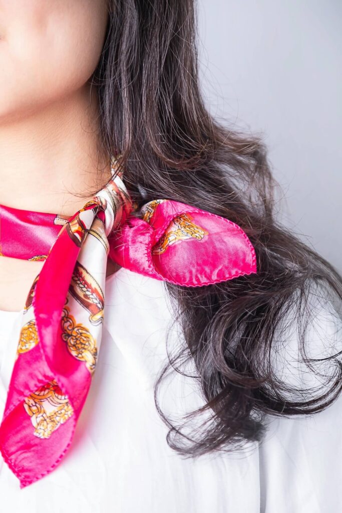woman wearing a silk scarf