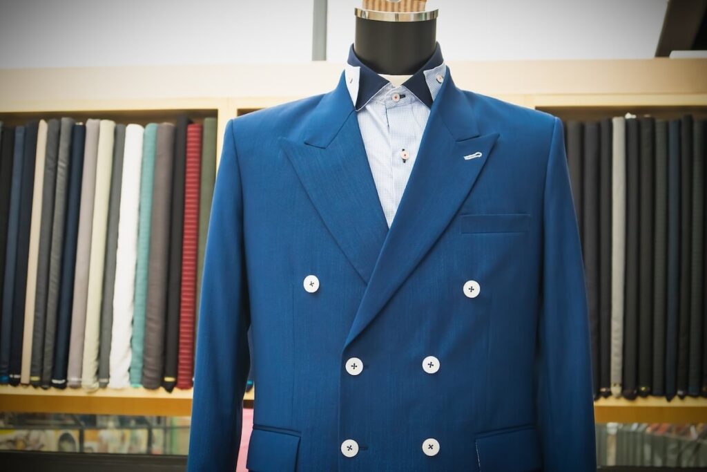 suit on display in a tailoring shop