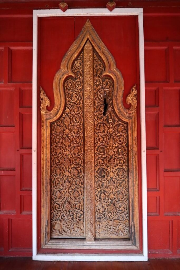 teakwood panel in a door