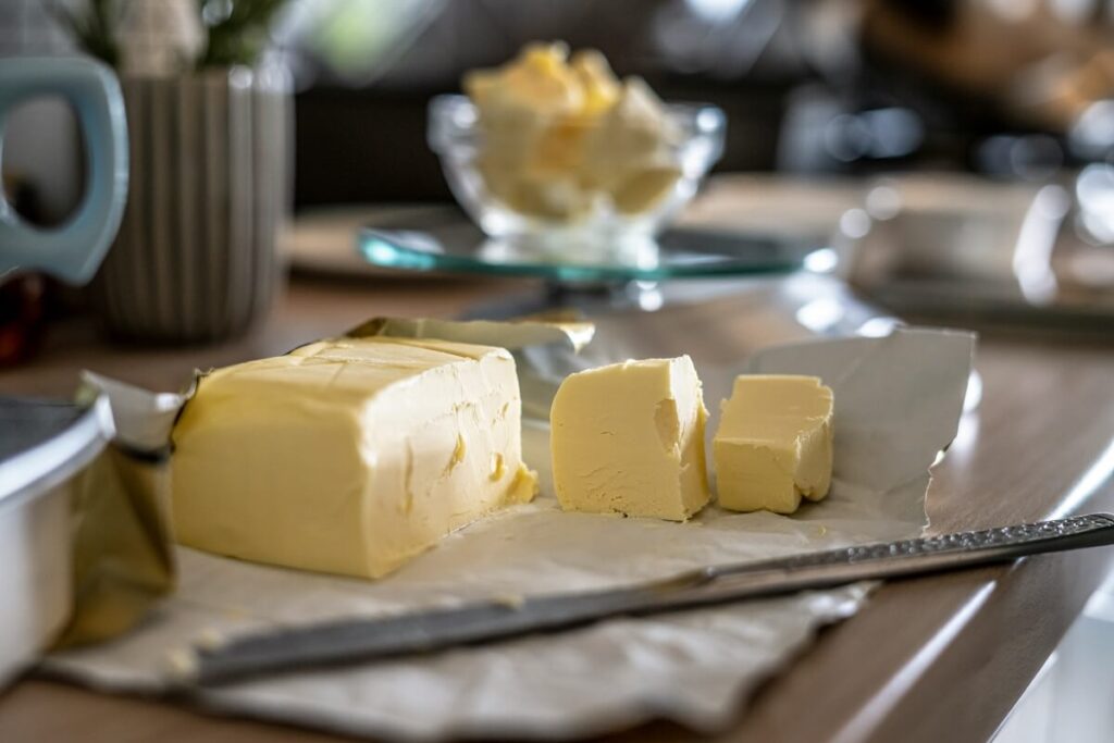 slices of butter on table