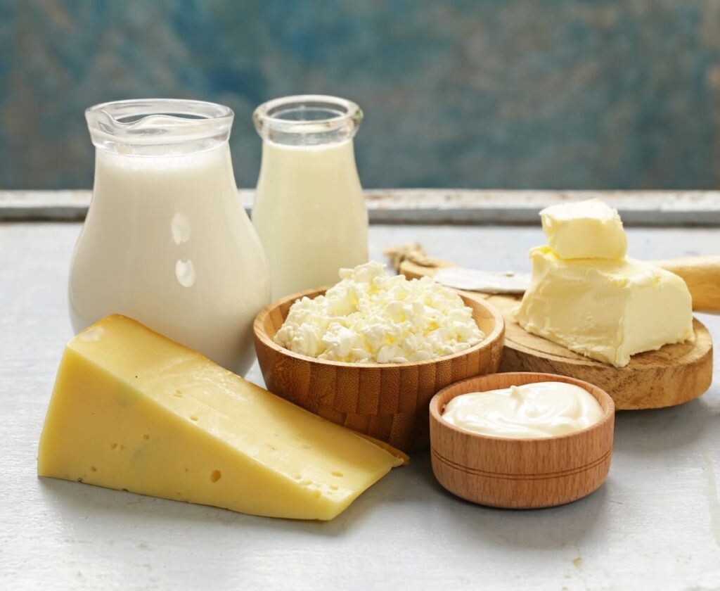variety of milk products including cheese and yogurt