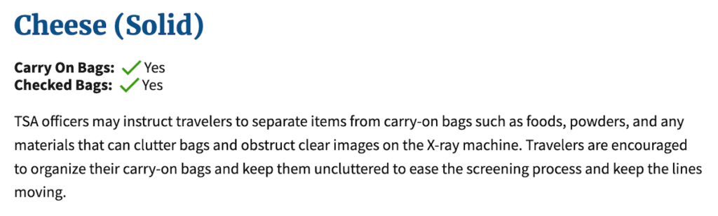TSA website screenshot