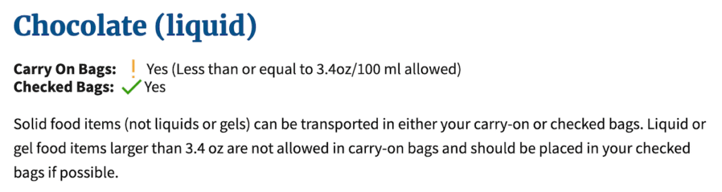 screenshot of TSA website