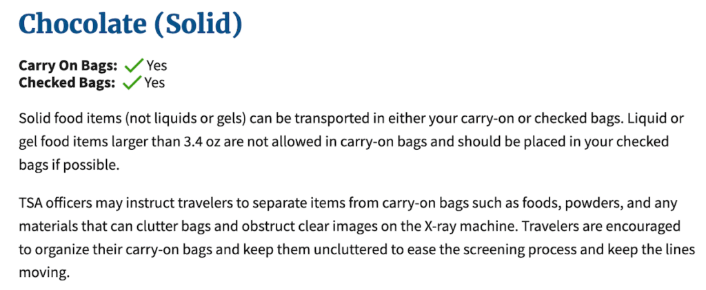 screenshot of TSA website