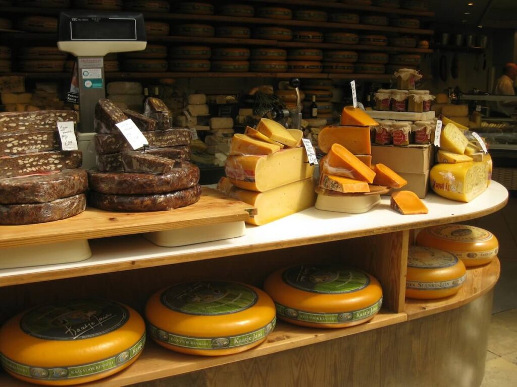 assorted cheese at the market in Netherlands