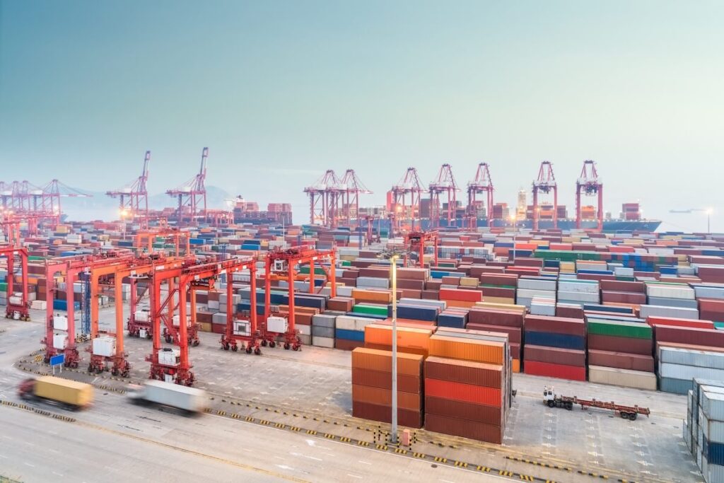 Shanghai container port on a foggy day