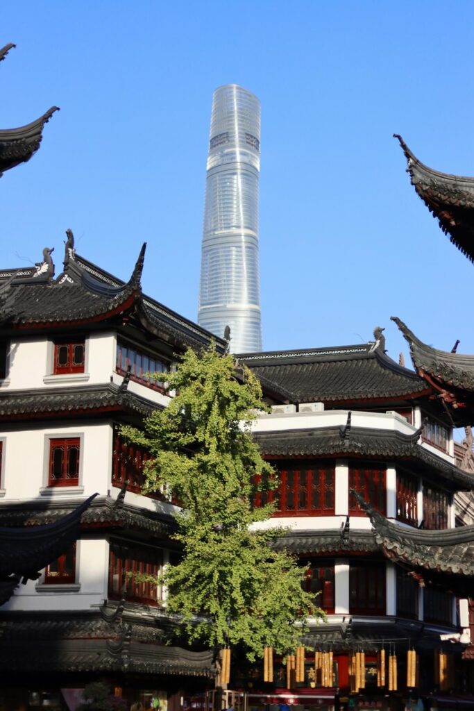 Yu Garden with Shanghai Tower in the background